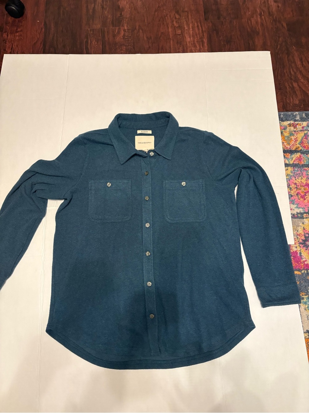 Thread & Supply Teal Button-Up Shirt with Chest Pockets